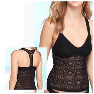 Black Crochet Tankini Swim Top